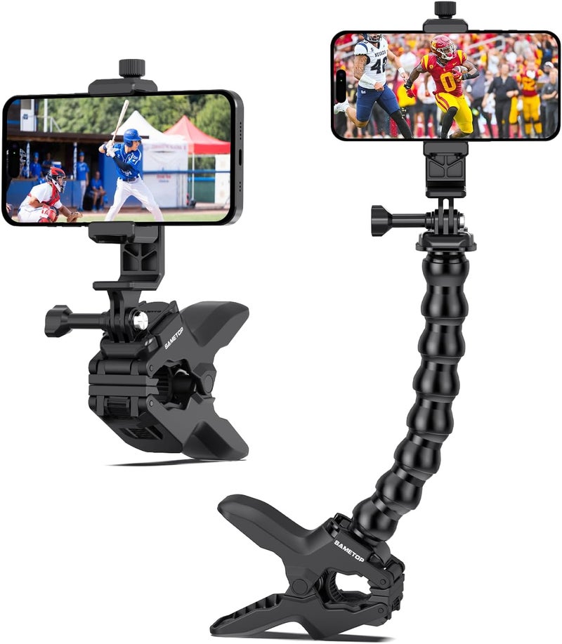 Sametop Gooseneck Phone Holder Clamp Clip Mount Cell Phone Stand for Desk Pole Table Compatible with iPhone 16 15 14 Pro Max Plus 13 12 11 SE XS XR X 8 7 6 Samsung GoPro and Other 4-7'' Devices - Image 1
